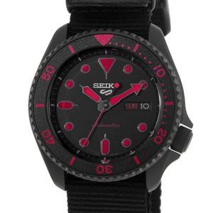 New Seiko Black and Red 43mm Watch w/ fabric strap!